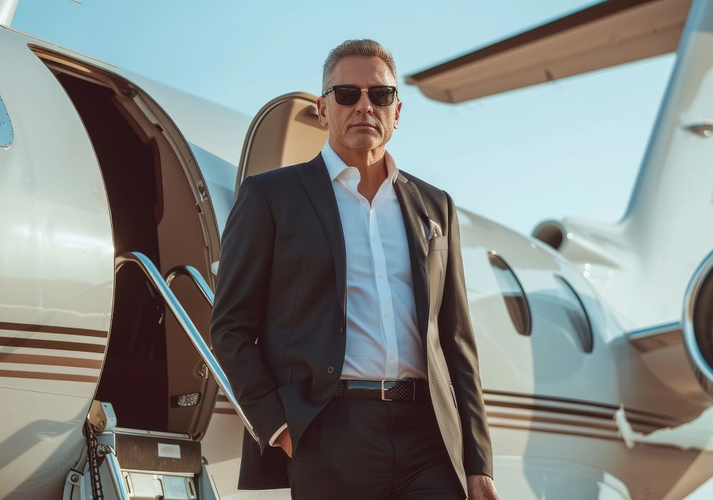  Businessman getting off a private jet